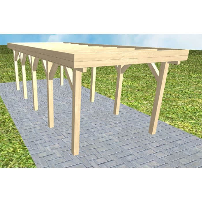 Einzelcarport Bergen MO Master, 305x717 cm, ohne Bedachung, Fichte KVH naturbelassen Mittel (717 cm) | ohne Bedachung | Fichte KVH natur