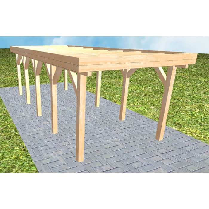 Einzelcarport Bergen MO Perfect, 305x717 cm, ohne Bedachung, Fichte Leimholz naturbelassen Mittel (717 cm) | ohne Bedachung | Fichte Leimholz natur
