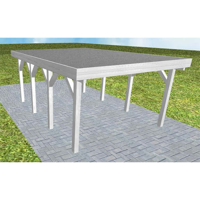 Carport mit Flachdach aus Massivholz  Kurz (556 cm) | Foliendach | Fichte Leimholz weiß