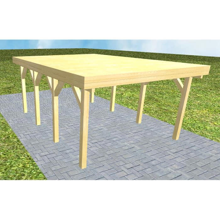 Carport mit Flachdach aus Massivholz  Kurz (556 cm) | vorbereitet für Gründach | Kiefer KDI