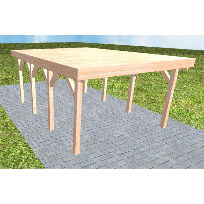 Carport mit Flachdach aus Massivholz  Kurz (556 cm) | vorbereitet für Gründach | Lärche natur