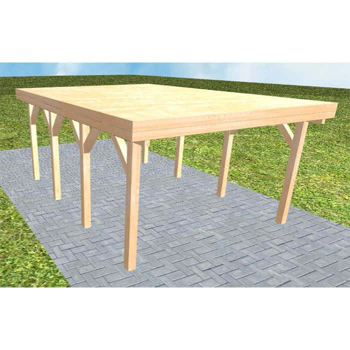 Carport mit Flachdach aus Massivholz  Kurz (556 cm) | vorbereitet für Gründach | Fichte Leimholz natur