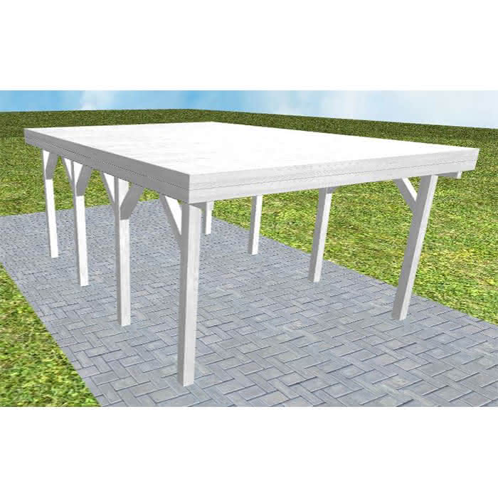 Carport mit Flachdach aus Massivholz  Kurz (556 cm) | vorbereitet für Gründach | Fichte Leimholz weiß