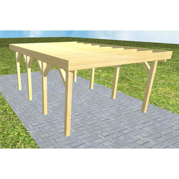 Carport mit Flachdach aus Massivholz  Kurz (556 cm) | ohne Bedachung | Kiefer KDI