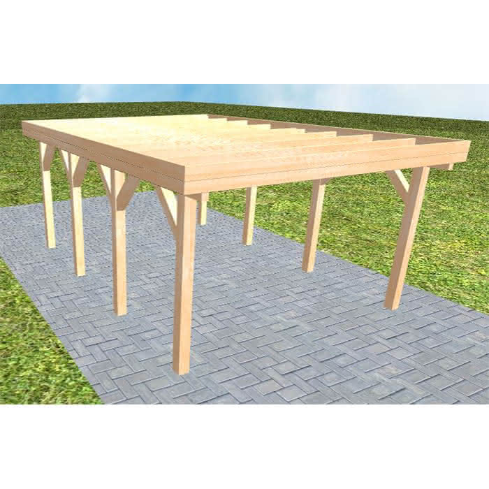 Carport mit Flachdach aus Massivholz  Kurz (556 cm) | ohne Bedachung | Fichte Leimholz natur