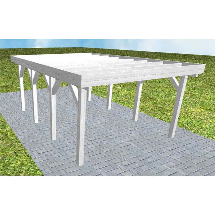 Carport mit Flachdach aus Massivholz  Kurz (556 cm) | ohne Bedachung | Fichte Leimholz weiß