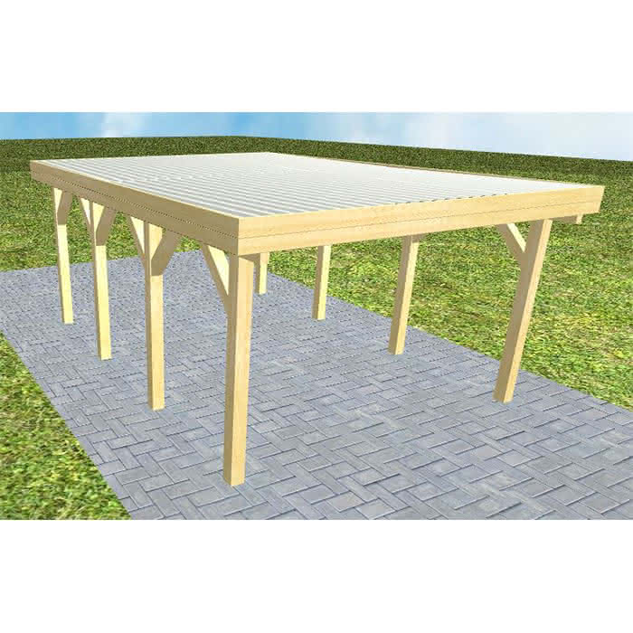 Carport mit Flachdach aus Massivholz  Kurz (556 cm) | Trapez-Profil, tropfhemmend | Kiefer KDI