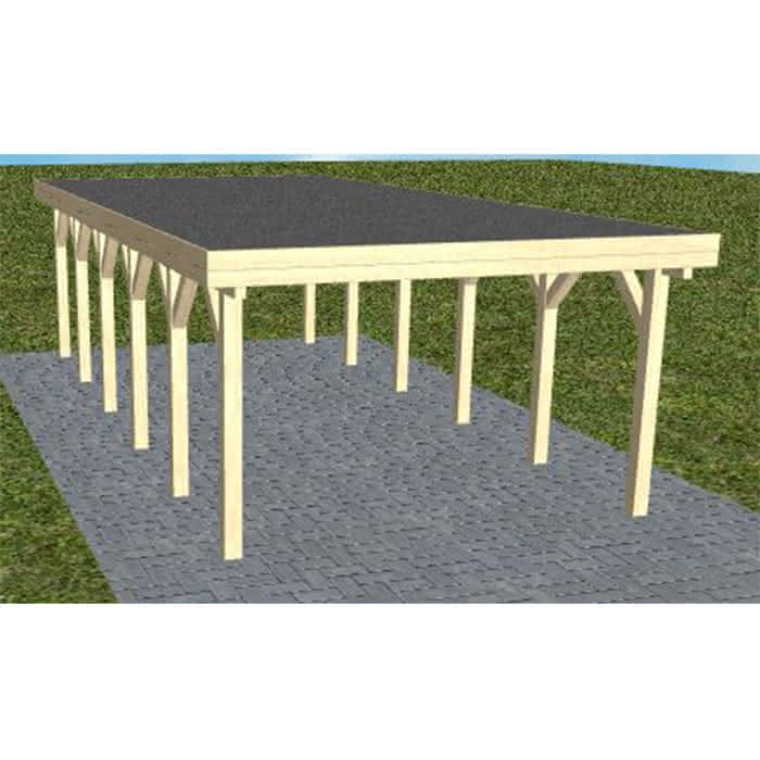 Carport mit Flachdach aus Massivholz  Lang (879 cm) | Foliendach | Fichte KVH natur
