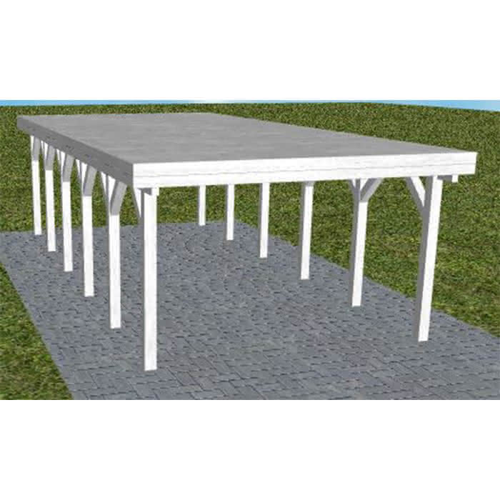 Carport mit Flachdach aus Massivholz  Lang (879 cm) | vorbereitet für Gründach | Fichte Leimholz weiß