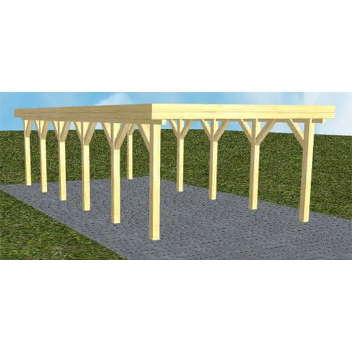 Carport mit Flachdach aus Massivholz  Lang (879 cm) | ohne Bedachung | Kiefer KDI