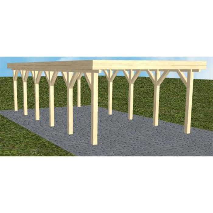 Carport mit Flachdach aus Massivholz  Lang (879 cm) | ohne Bedachung | Fichte KVH natur