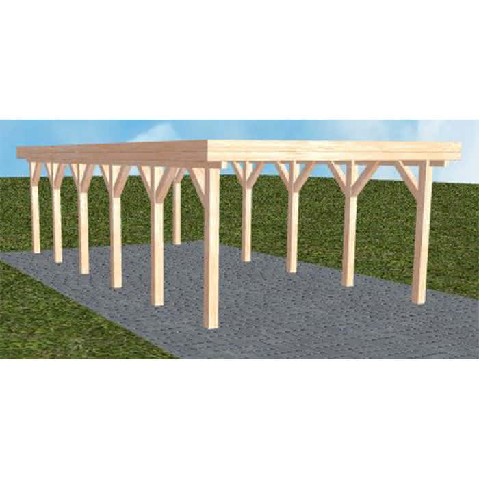 Carport mit Flachdach aus Massivholz  Lang (879 cm) | ohne Bedachung | Lärche natur
