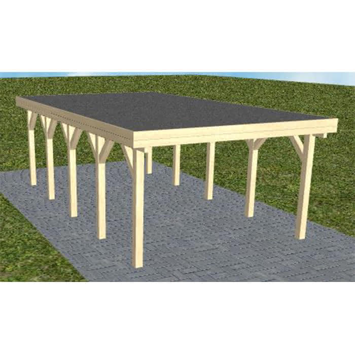 Carport mit Flachdach aus Massivholz  Mittel (717 cm) | Foliendach | Fichte KVH natur