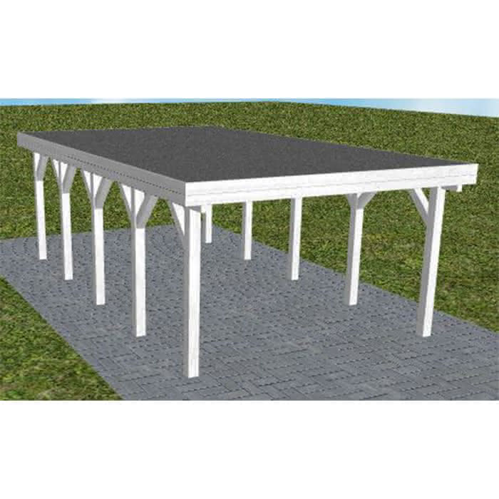 Carport mit Flachdach aus Massivholz  Mittel (717 cm) | Foliendach | Fichte Leimholz weiß