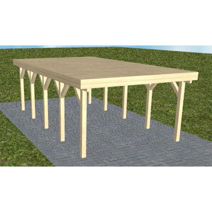 Carport mit Flachdach aus Massivholz  Mittel (717 cm) | vorbereitet für Gründach | Fichte KVH natur