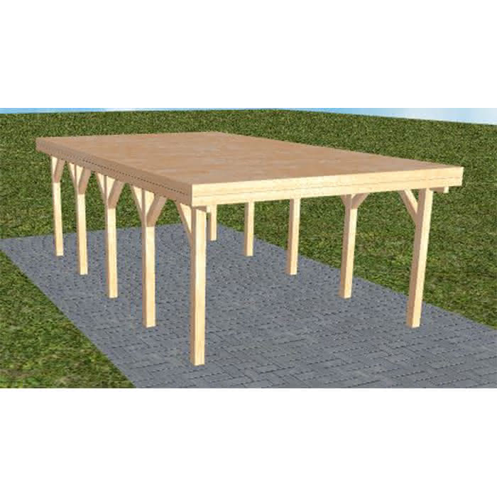 Carport mit Flachdach aus Massivholz  Mittel (717 cm) | vorbereitet für Gründach | Fichte Leimholz natur