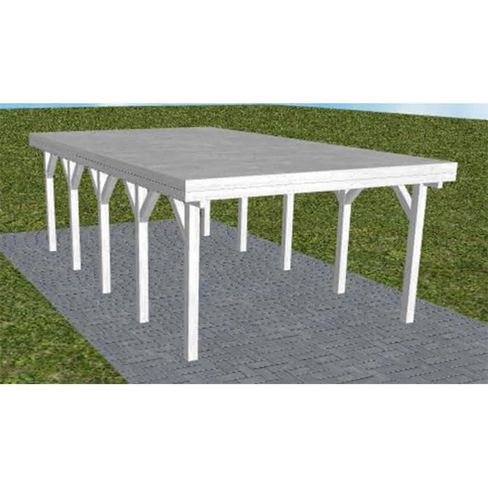 Carport mit Flachdach aus Massivholz  Mittel (717 cm) | vorbereitet für Gründach | Fichte Leimholz weiß