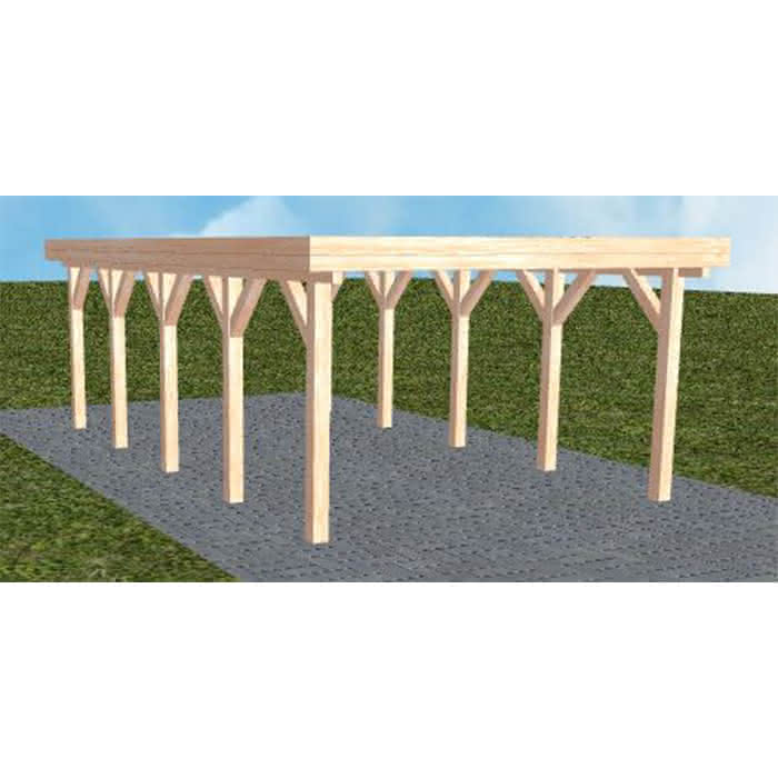 Carport mit Flachdach aus Massivholz  Mittel (717 cm) | ohne Bedachung | Lärche natur
