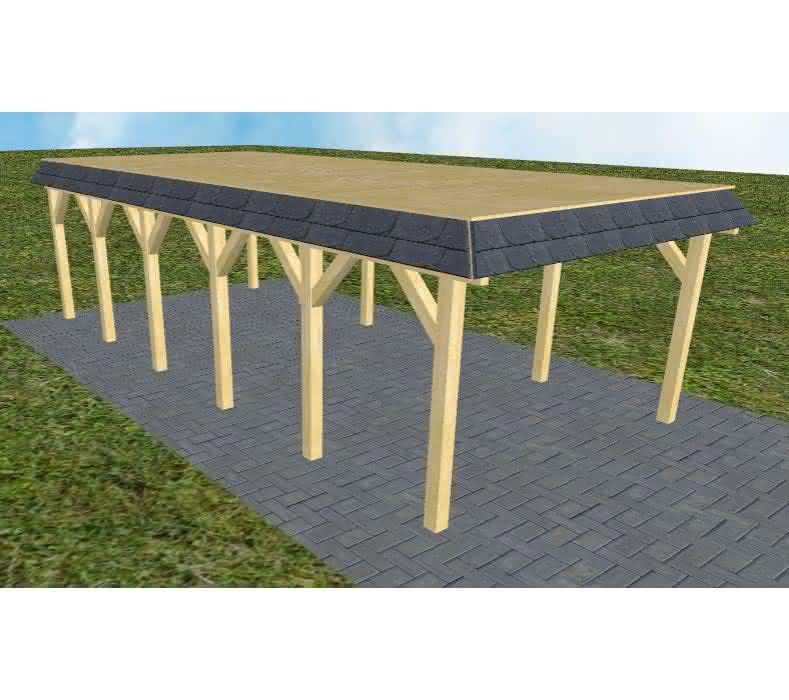 Carport Glinde LG classic 405x879 cm Lang (879 cm) | vorbereitet für Gründach | Kiefer KDI