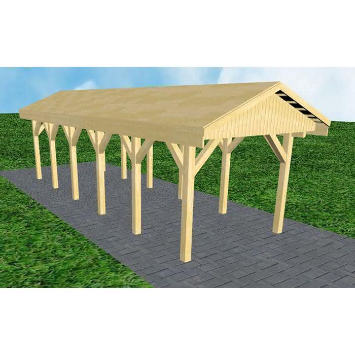 Joda® Satteldach-Carport Wedel LG, 305x903 cm, vorbereitet für Grünbedachung, Kiefer KDI-grün Lang (903 cm) | vorbereitet für Gründach | Kiefer KDI