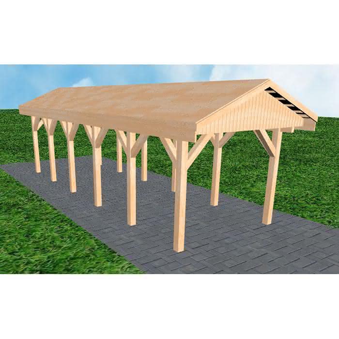 Joda® Satteldach-Carport Wedel LG, 305x903 cm, vorbereitet für Grünbedachung, Fichte Leimholz naturbelassen Lang (903 cm) | vorbereitet für Gründach | Fichten Leimholz natur