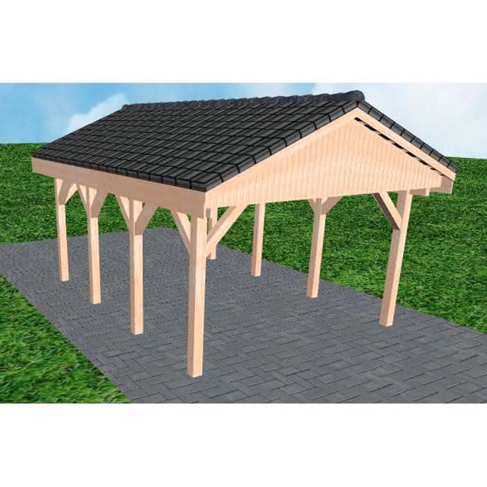 Joda® Satteldach-Carport Wismar KD, 405x573 cm, mit Dachpfannen und Dachrinnen, Lärche naturbelassen Kurz (573 cm) | komplett | Lärche natur