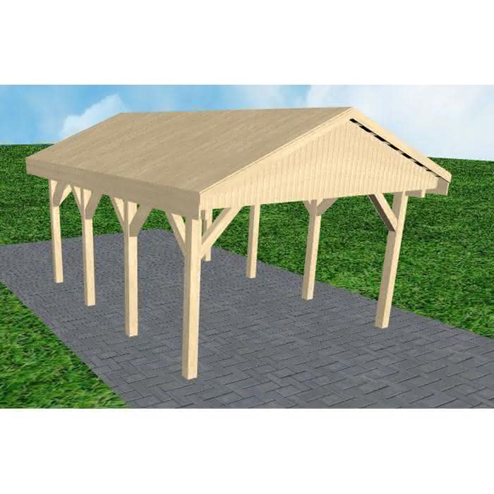 Joda® Satteldach-Carport Wismar KG, 405x573 cm, vorbereitet für Grünbedachung, Fichte KVH naturbelassen Kurz (573 cm) | Grünbedachung/Basis | Fichte KVH natur