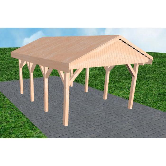 Joda® Satteldach-Carport Wismar KG, 405x573 cm, vorbereitet für Grünbedachung, Lärche naturbelassen Kurz (573 cm) | Grünbedachung/Basis | Lärche natur