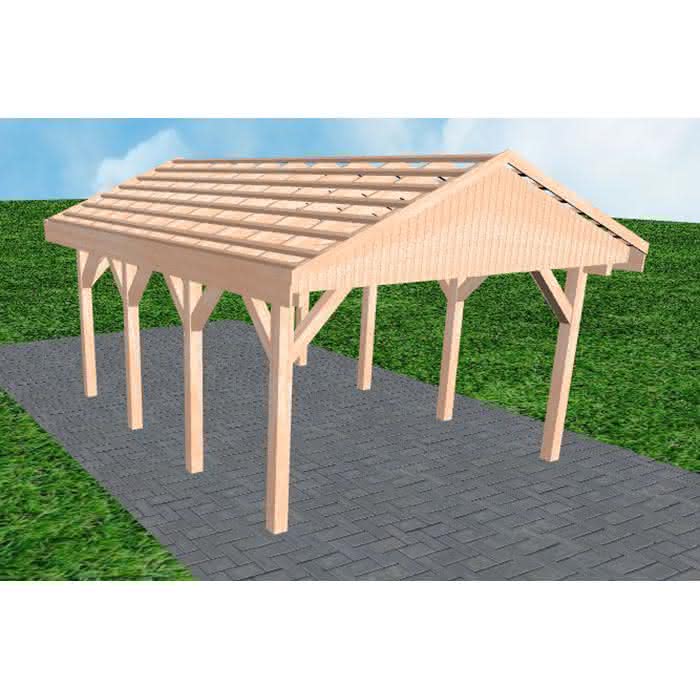 Joda® Satteldach-Carport Wismar KO, 405x573 cm, ohne Dachpfannen und Dachrinnen, Lärche naturbelassen Kurz (573 cm) | ohne Pfannen u. Entwässerung | Lärche natur