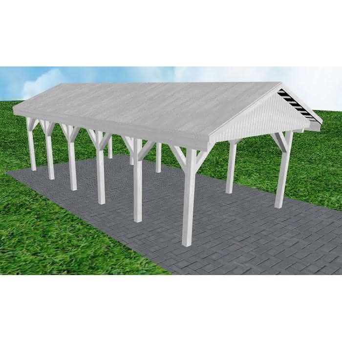 Joda® Satteldach-Carport Wismar LG, 405x903 cm, vorbereitet für Grünbedachung, Fichte Leimholz weiß grundiert Lang (903 cm) | Grünbedachung/Basis | Fichte Leimholz weiß