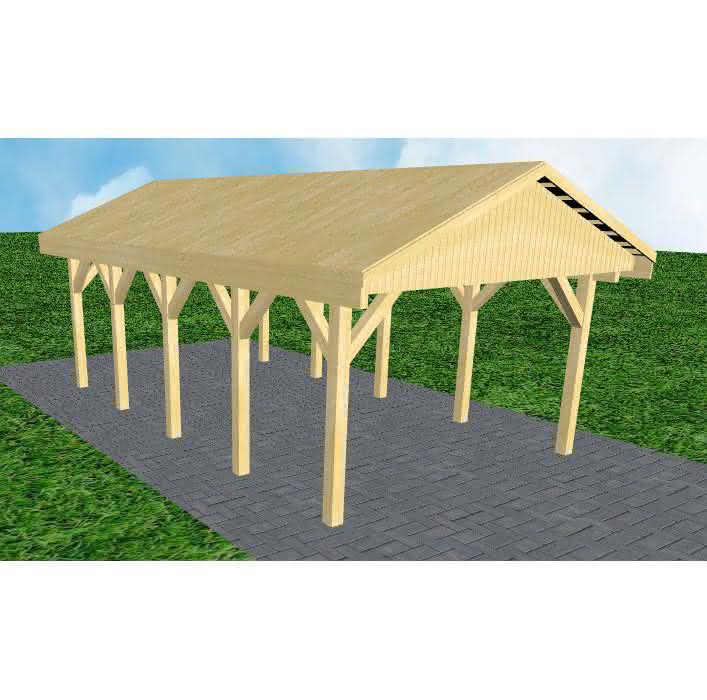 Joda® Satteldach-Carport Wismar MG, 405x723 cm, vorbereitet für Grünbedachung, Kiefer KDI-grün Mittel (723 cm) | Grünbedachung/Basis | Kiefer KDI