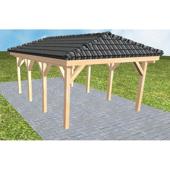 Carport Massivholz Kurz (573 cm) | komplett | Fichte Leimholz natur