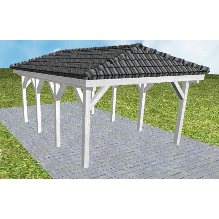 Carport Massivholz Kurz (573 cm) | komplett | Fichte Leimholz weiß