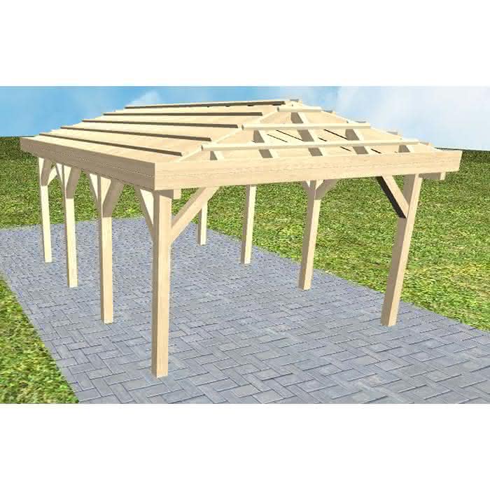 Carport Massivholz Kurz (573 cm) | ohne Pfannen u. Entwässerung | Fichte KVH natur