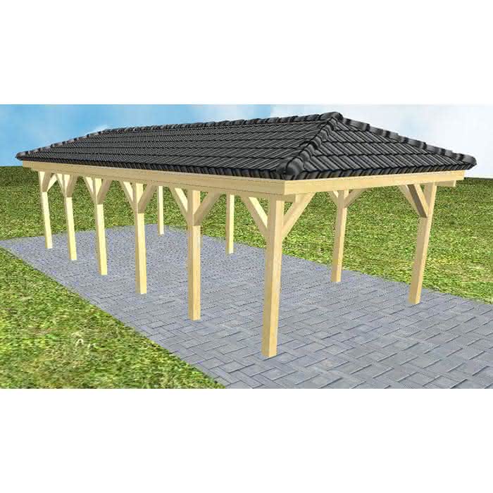 Carport Massivholz Lang (903 cm) | komplett | Kiefer KDI