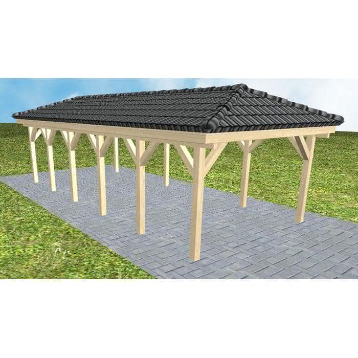 Carport Massivholz Lang (903 cm) | komplett | Fichte KVH natur
