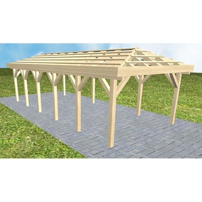 Carport Massivholz Lang (903 cm) | ohne Pfannen u. Entwässerung | Fichte KVH natur