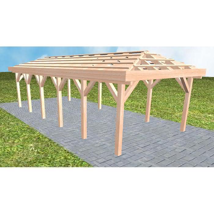 Carport Massivholz Lang (903 cm) | ohne Pfannen u. Entwässerung | Lärche natur