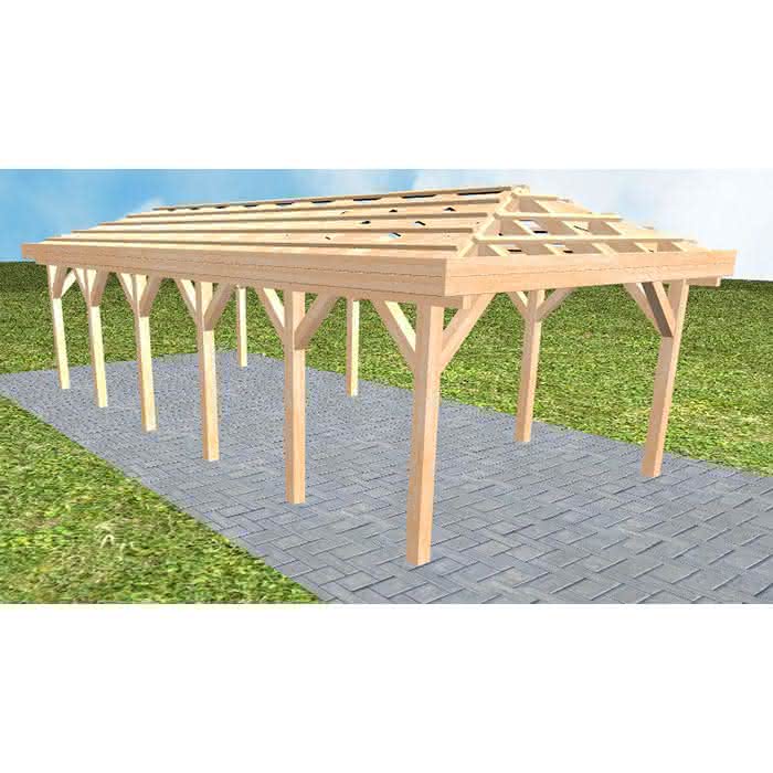 Carport Massivholz Lang (903 cm) | ohne Pfannen u. Entwässerung | Fichte Leimholz natur