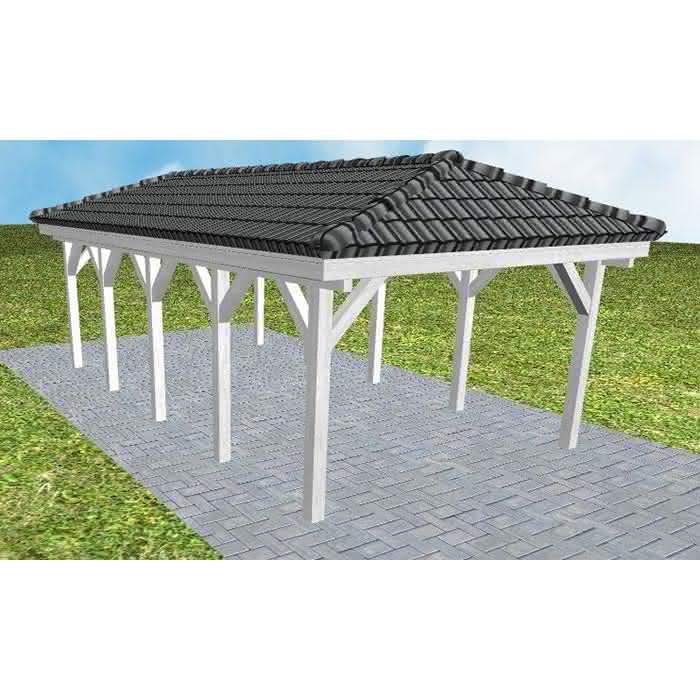 Carport Massivholz Mittel (723 cm) | komplett | Fichte Leimholz weiß