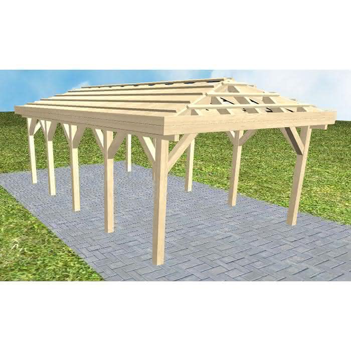 Carport Massivholz Mittel (723 cm) | ohne Pfannen u. Entwässerung | Fichte KVH natur