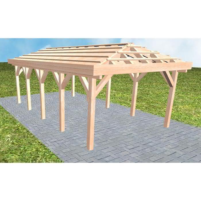 Carport Massivholz Mittel (723 cm) | ohne Pfannen u. Entwässerung | Lärche natur