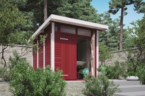 Gartenhaus mit Pultdach  220 x 223 cm | Rot/Weiß