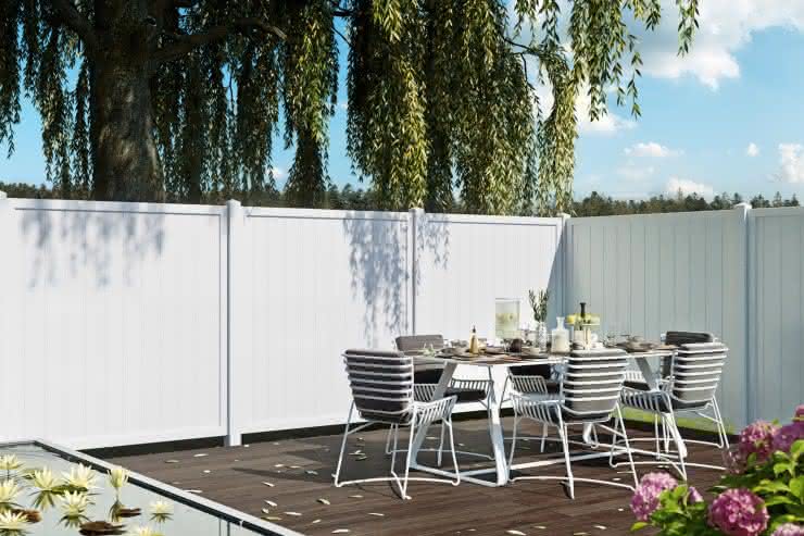 Joda® Exklusiv PVC Sichtschutz (E18) Abschlusselement rechts mit Rankgitter 900x1800/900 mm Weiß E18-090x180 | Weiß / Weiß