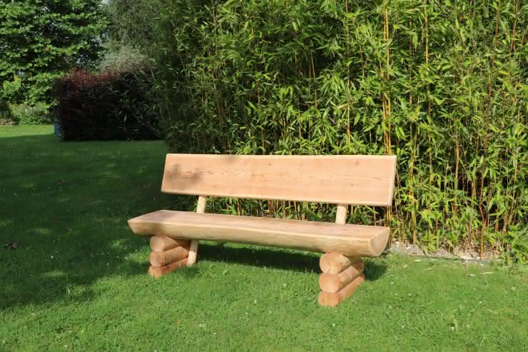 Rustika Holzbank mit Lehne 180 cm Lärche naturbelassen Holzbank mit Lehne 180 cm | Lärche naturbelassen