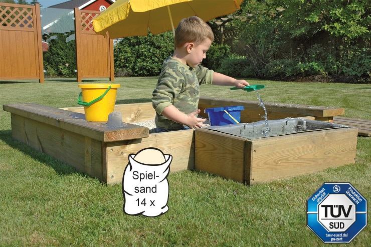 Sandkiste Moritz mit Holzabdeckung, optional mit Matchfach 