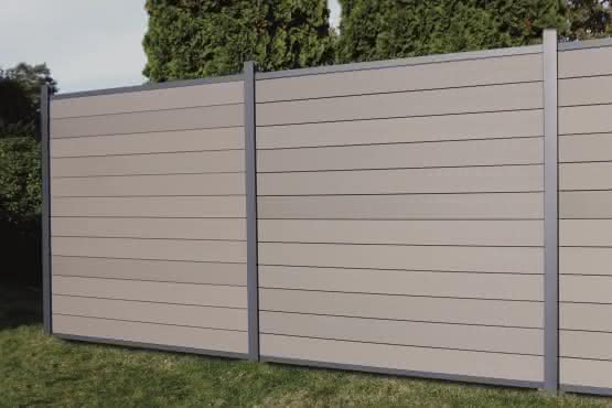 cWPC-Systemzaun Kingston One Tür 100x181 cm DIN links Steingrau 100x181 cm Tür Li | Steingrau