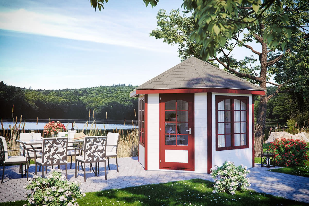 Pavillon Holz 6-Eck Dahlem Typ 1 Ø 346 cm 