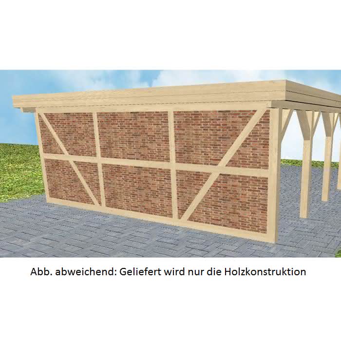 Carport-Rückwand für 605 cm Breite, vorbereitet für Fachwerk, Pfosten 135x135 mm, Master-Serie Fichte KVH naturbelassen 13,5x13,5 cm | master