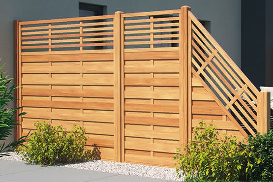 Sichtschutzzaun Bangkirai, FSC-zertifiziert (FSC 100%), Flores 90x180/90 cm mit Ziergitter ca. 90 x 180/90 cm mit Ziergitter